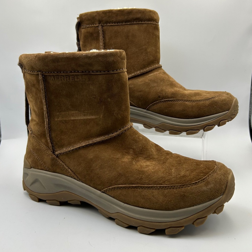 Merrell Winter Boots Mens 11.5 Brown Suede Faux Fur Lined Gorpcore J004557